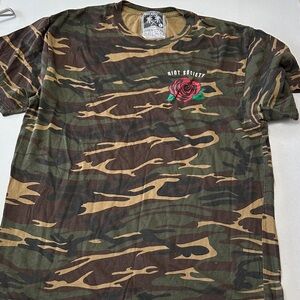 Riot Society Men's Green Camouflage Tee with Rose